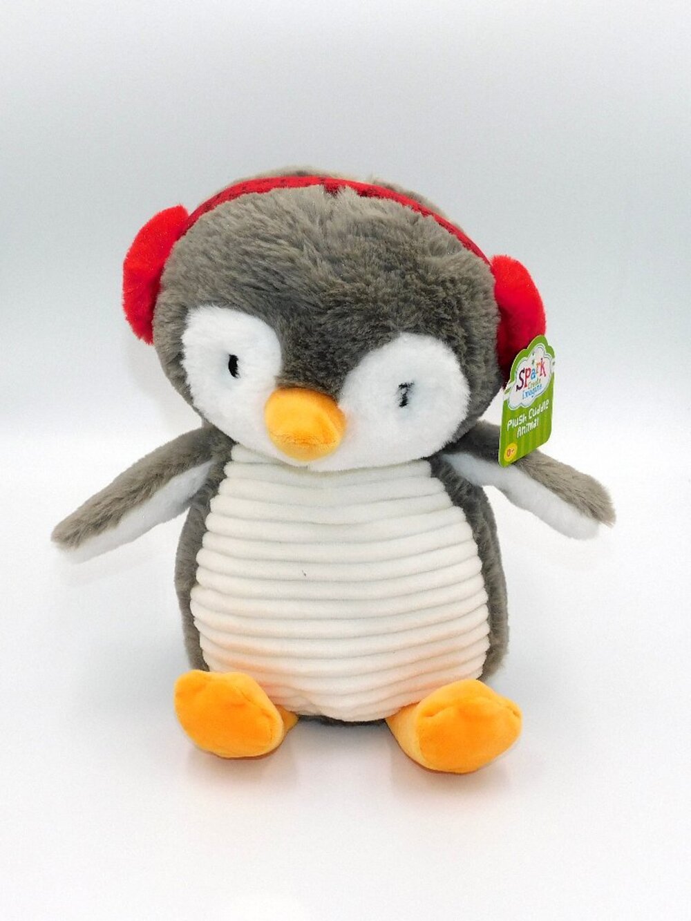 Penguin Plush Stuffed Animal Earmuffs Baby Toy Rattle Winter Christmas NEW